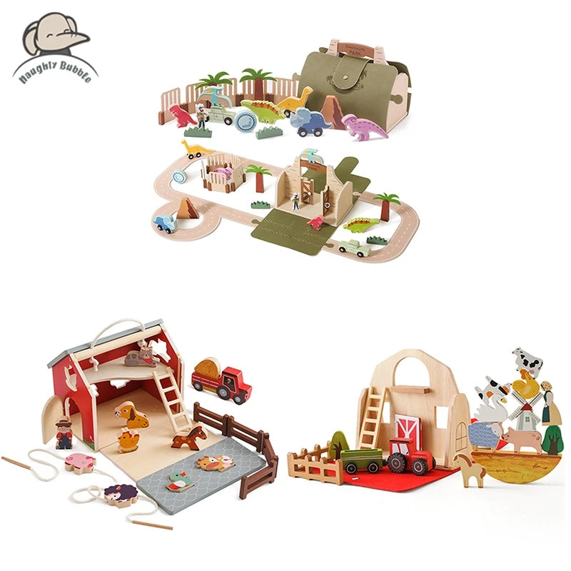 Mossy and Me – Little Explorer Set | Montessori Reise-Holzspielzeug ab 1 Jahren | Dino Edition & Farm Edition