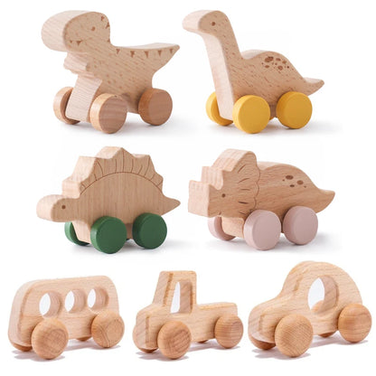 Mossy and Me | Holz Baby Auto & Dinosaurier Beißring – Montessori Beiß- & Lernspielzeug aus Buchenholz